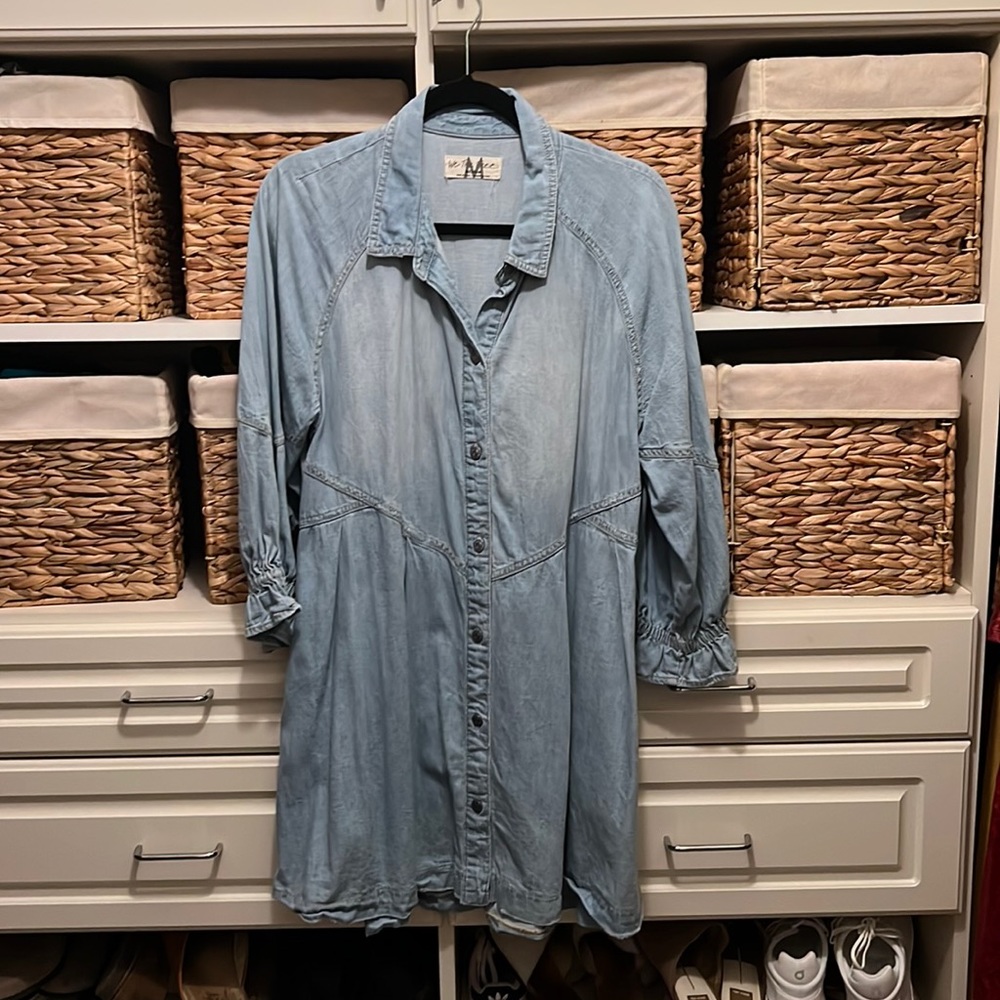 FREE PEOPLE WOMEN'S HANNAH LONG SLEEVE DENIM MINI DRESS